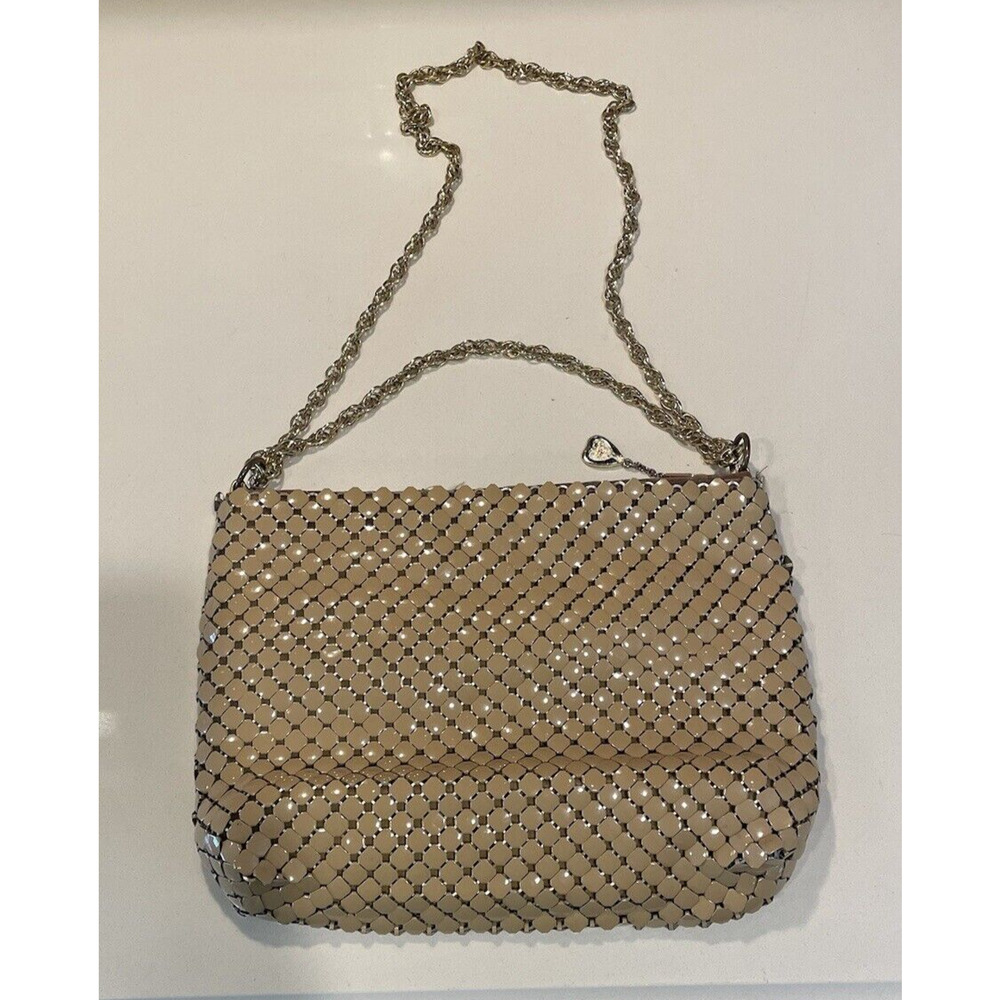 Vintage Whiting And Davis Rare Tan / Caramel Evening Bag Metal Mesh Purse Zip